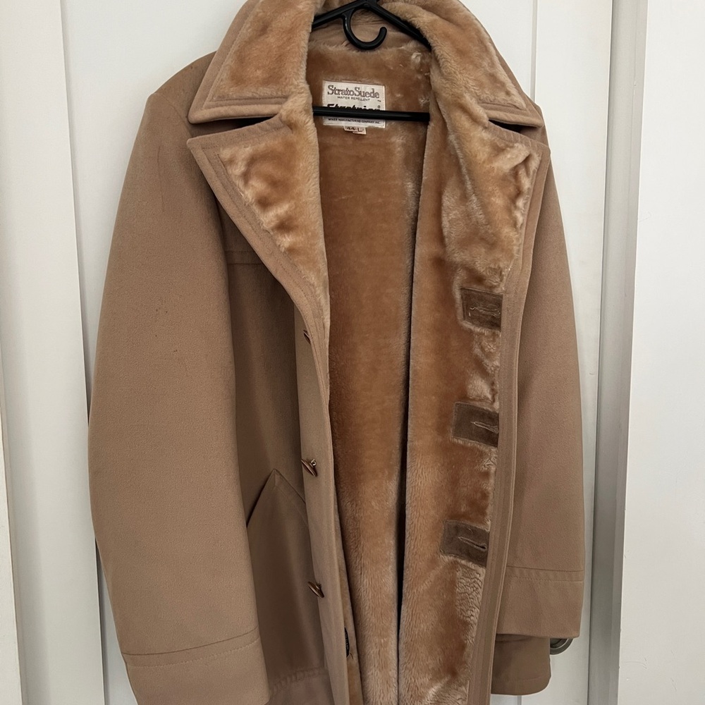 Vintage tan Stratojac 44L fleece trucker trench coat w super soft velvety lining
